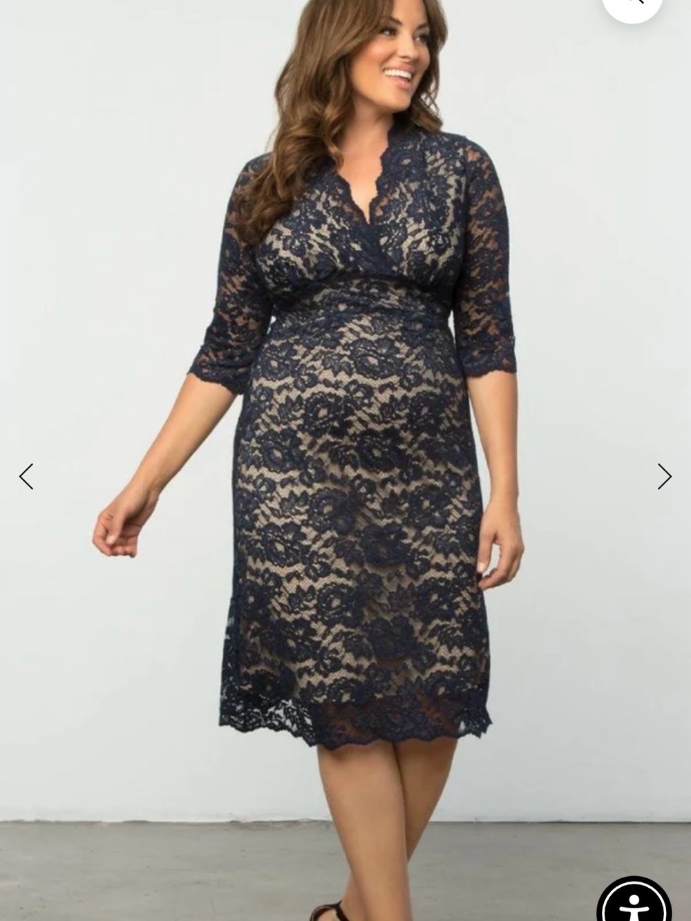 Kiyonna Navy Blue Scalloped Boudoir Lace Cocktail Dress  Plus size 1X 14-16